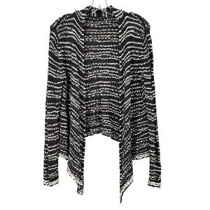 Eileen‎ Fisher Women's Small Nubbly Cotton Tape Wave Cardigan Black White Knit
